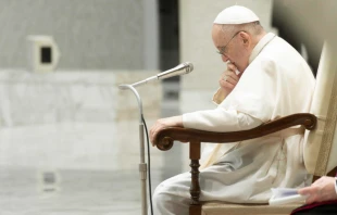 Pope Francis gives his Wednesday general audience in the Vatican's Paul VI Hall on Aug. 4, 2021. Vatican Media.